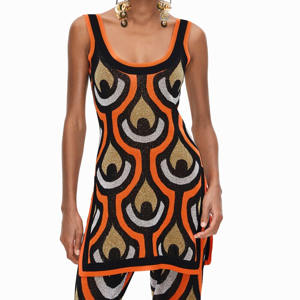 RABANNE H&M GLITTERY JACQUARD KNIT MINI DRESS